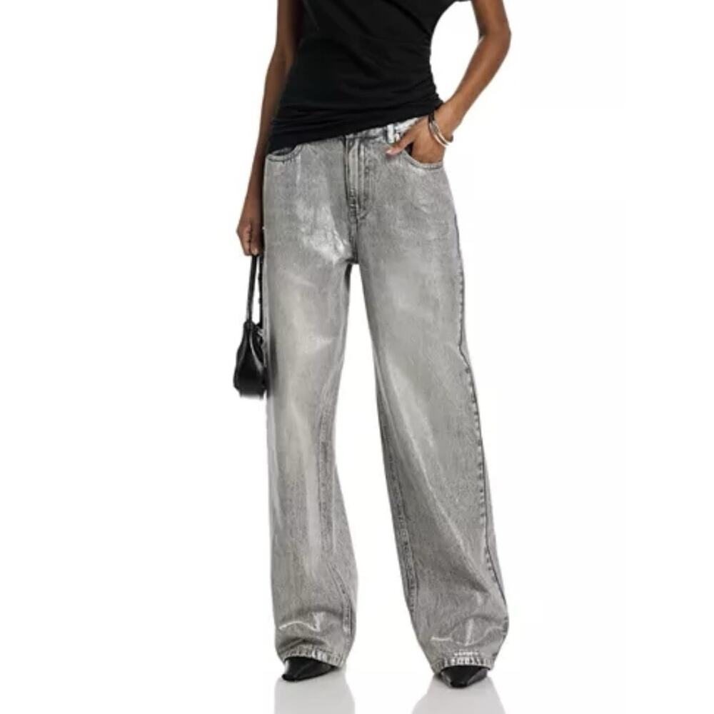 Steve Madden Zo High Rise Straight Leg Jeans Metallic Silver Sz 24
